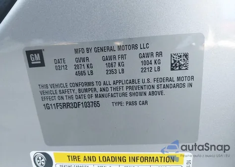 2013 Chevrolet Malibu Eco Premium Audio from USA, damaged, VIN 1G11F5RR3DF103765